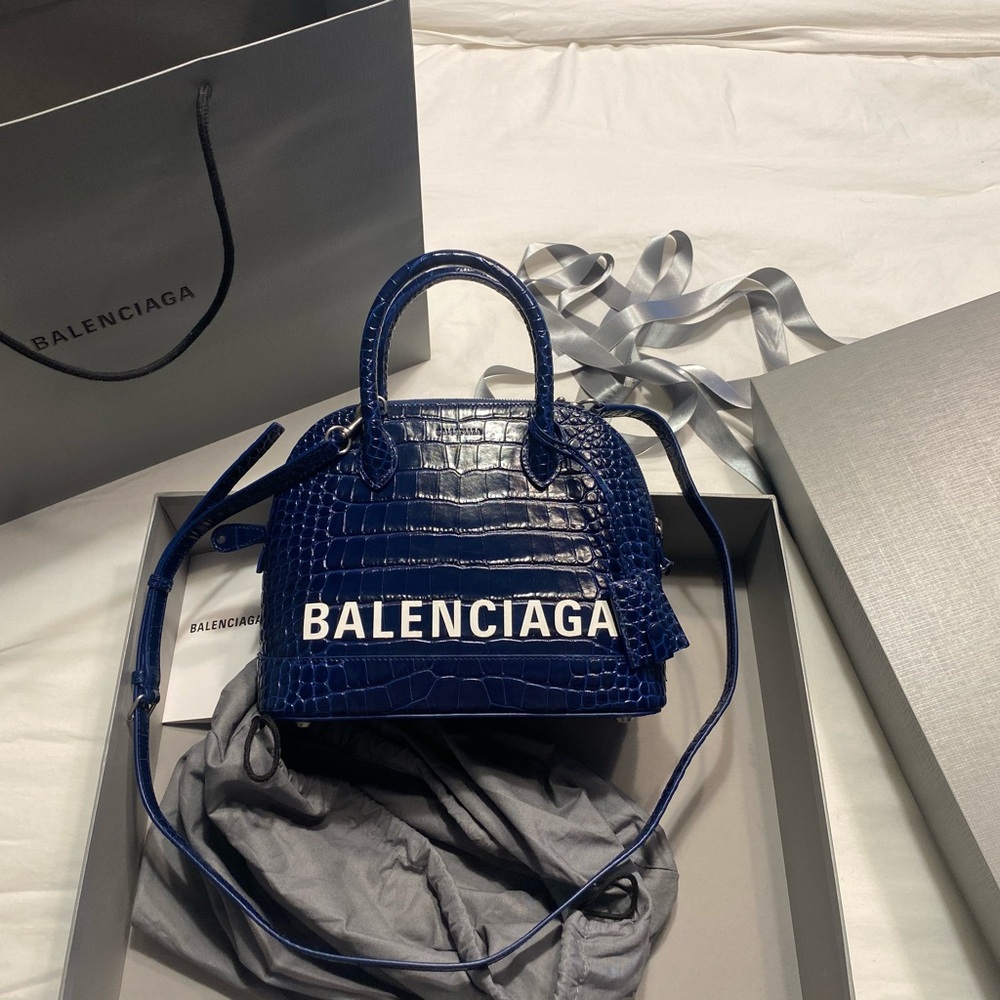 Balenciaga Navy Croc-Embossed Mini Bag